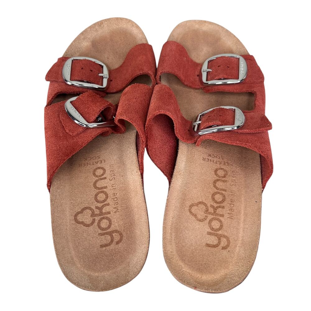 Yokono Double Band Wedge Cork Sandals Rust 6.5 - Picture 5 of 12